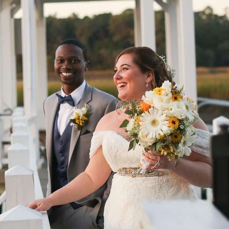Couple loving their coastal wedding in Charleston SC