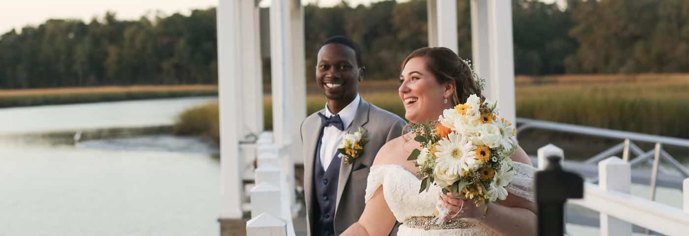 Couple loving their coastal wedding in Charleston SC