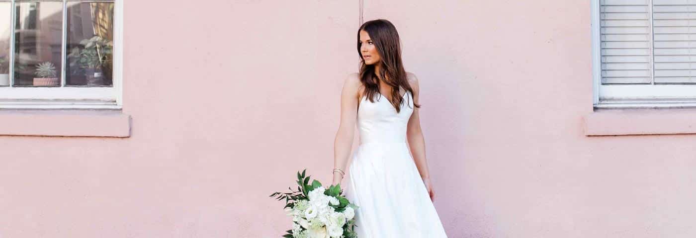 Bride posing for a shot in downtown Charleston